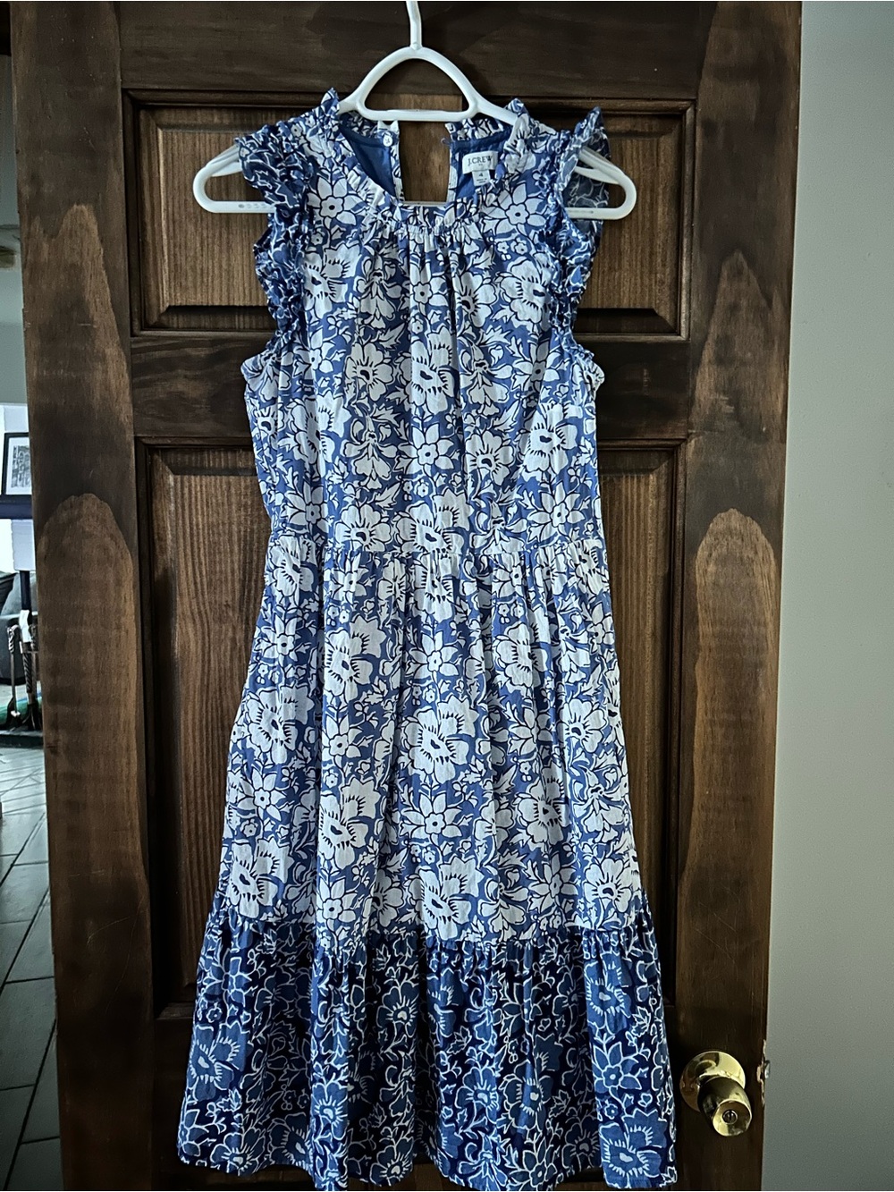 JCrew Blue Floral Ruffle Sleeve Sundress